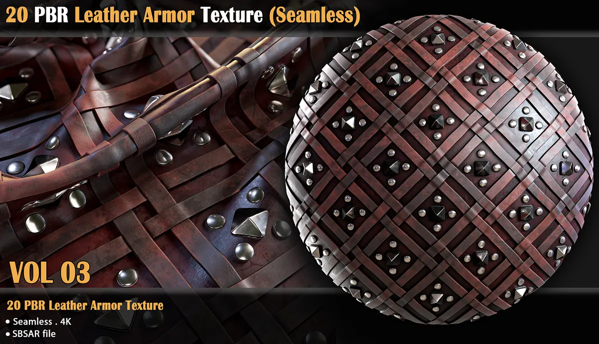 Astration 20组Substance皮革盔甲4K PBR无缝贴图材质预设20 PBR Leather Armor Texture /Seamless (Vol 03)